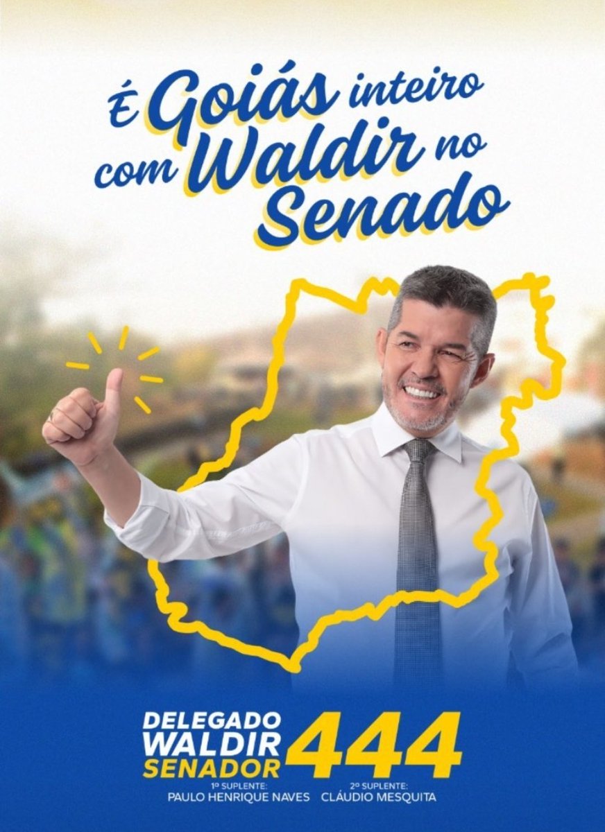 _delegadowaldir's tweet photo. É Goiás inteiro com Waldir no Senado! 4️⃣4️⃣4️⃣ 

Vamos com o senador de @ronaldocaiado! 

#DelegadoWaldir
#444PraGoiásSorrir
#AgoraéWaldirnoSenado https://t.co/AS2Zw2QHG0
