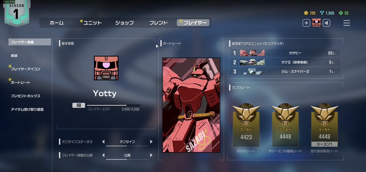 Yotty_1's tweet photo. シルバーⅡスタートやっとゴールド到達した....!このゲームおもれええ...!
サザビー愛してる😘
#ガンエボ
#GUNDAMEVOLUTION
#Yotty
#サザビー大好き https://t.co/WAqt381lgj