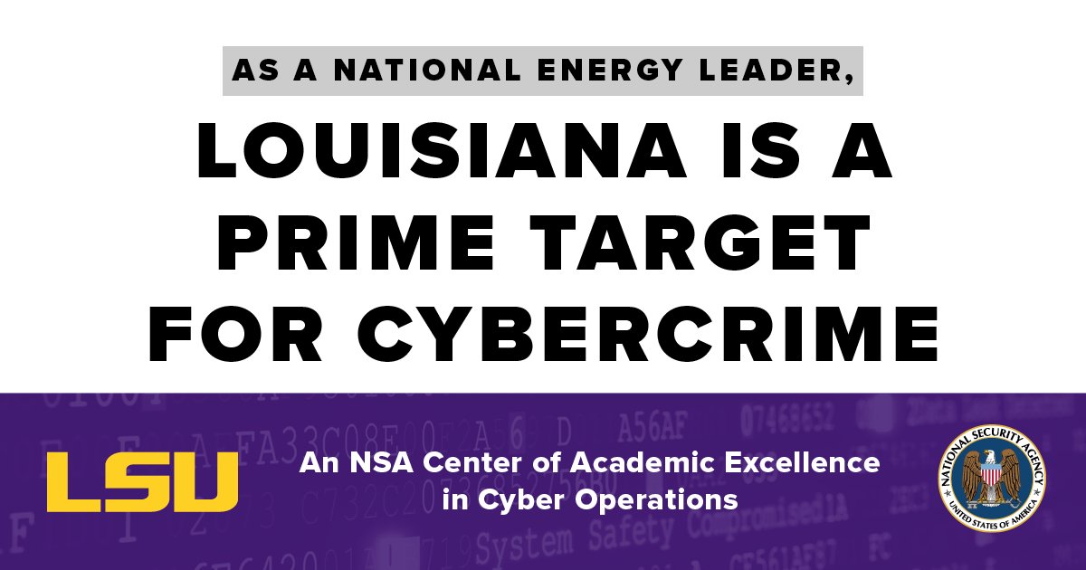 LSU (@lsu) on Twitter photo As a newly designated NSA Center for Excellence in Cyber Operations, <a href="/LSUCyber/">LSU Cybersecurity</a> will produce the top cybersecurity talent and technologies urgently needed to protect people and assets, including critical infrastructure.
lsu.edu/mediacenter/ne… As a newly designated NSA Center for Excellence in Cyber Operations, <a href="/LSUCyber/">LSU Cybersecurity</a> will produce the top cybersecurity talent and technologies urgently needed to protect people and assets, including critical infrastructure.
lsu.edu/mediacenter/ne…