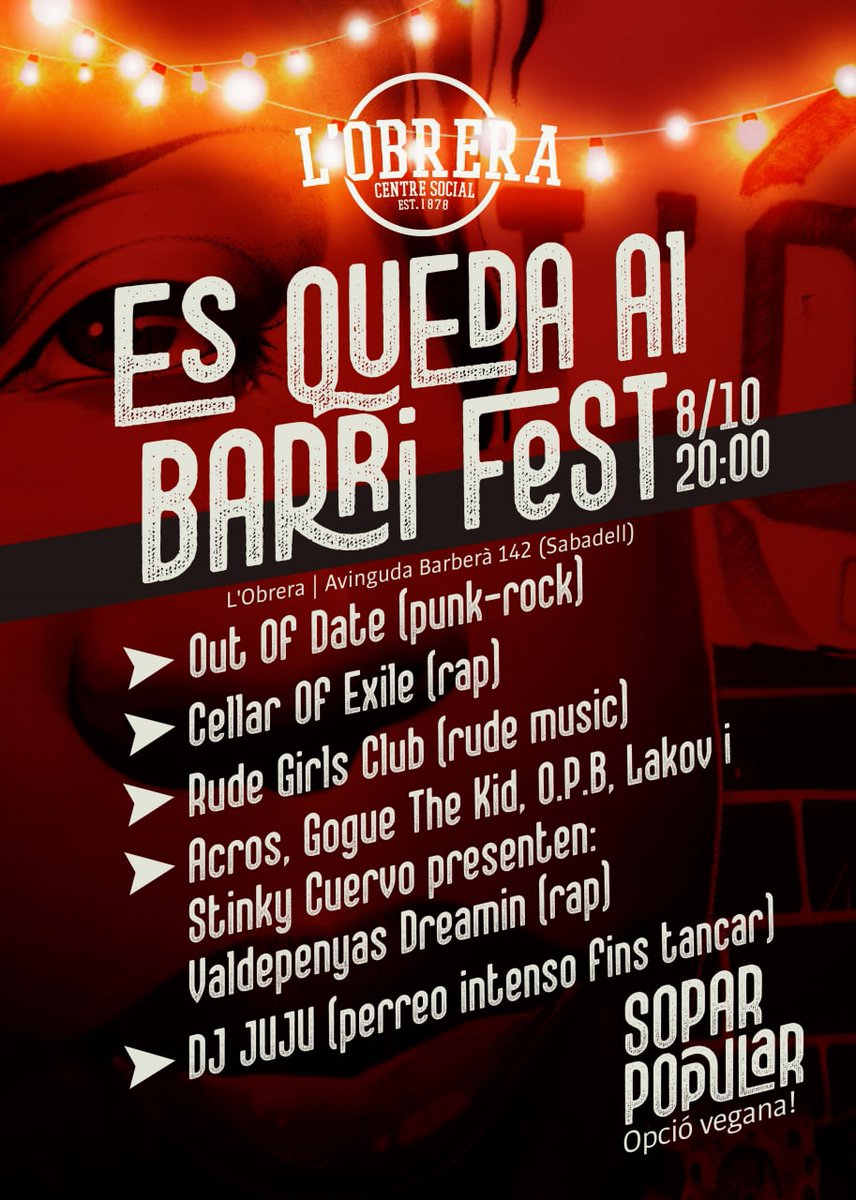 l_obrera's tweet photo. El proper 8 d'octubre tenim la mani #LObreraEsQuedaAlBarri 
⏰18:00h
📍Pl. Doctor Robert (SBD)

⚠️Però no us penseu que després us enviem a casa...
🤩En acabat, comença el #EsQuedaAlBarriFest! 

🎊Festa fins ben entrada la nit amb grups solidaris del Gran Vallès!

🍱Sopar popular https://t.co/QLbZQCfZYN
