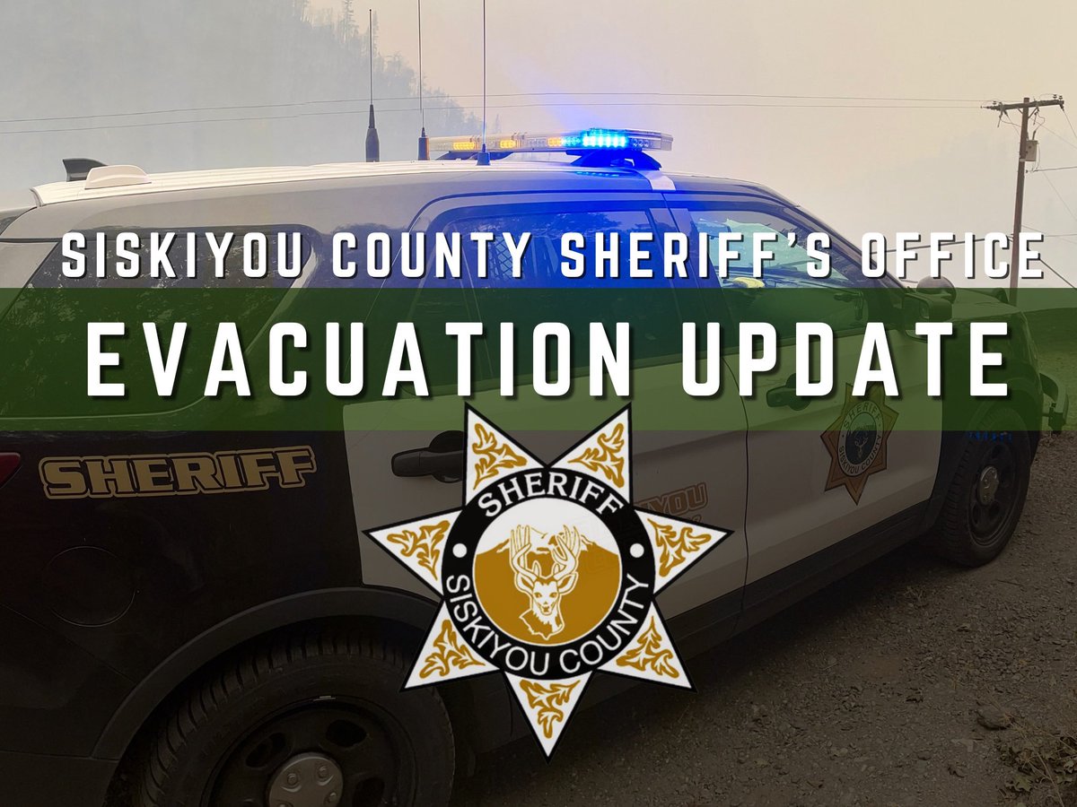 SiskiyouSheriff's tweet photo. **EVACUATION UPDATE - #97Fire **
All evacuation ORDERS and WARNINGS have been lifted.

For a map of this area, click the link below: https://t.co/Hjer7K7zRn https://t.co/lktpO33Wo0