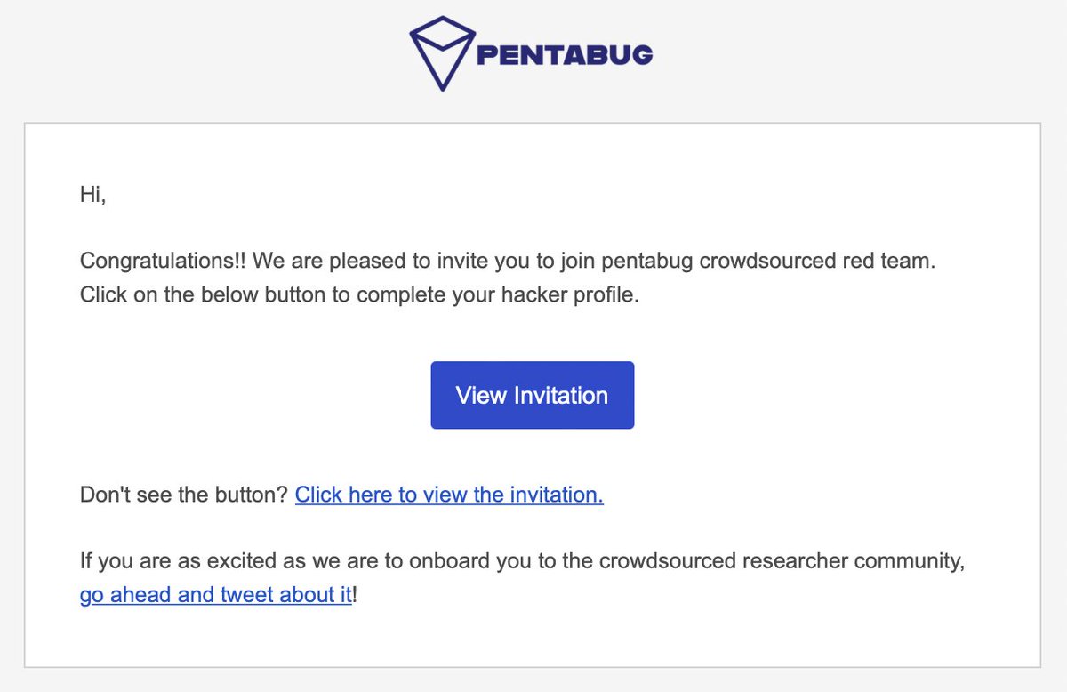 akincibor1's tweet image. I am so excited to be a part of the PentaBug Red Team. Looking forward to hunt on @pentabug. pentabug.com.
#pentabug #letsgohunting #BugBounty