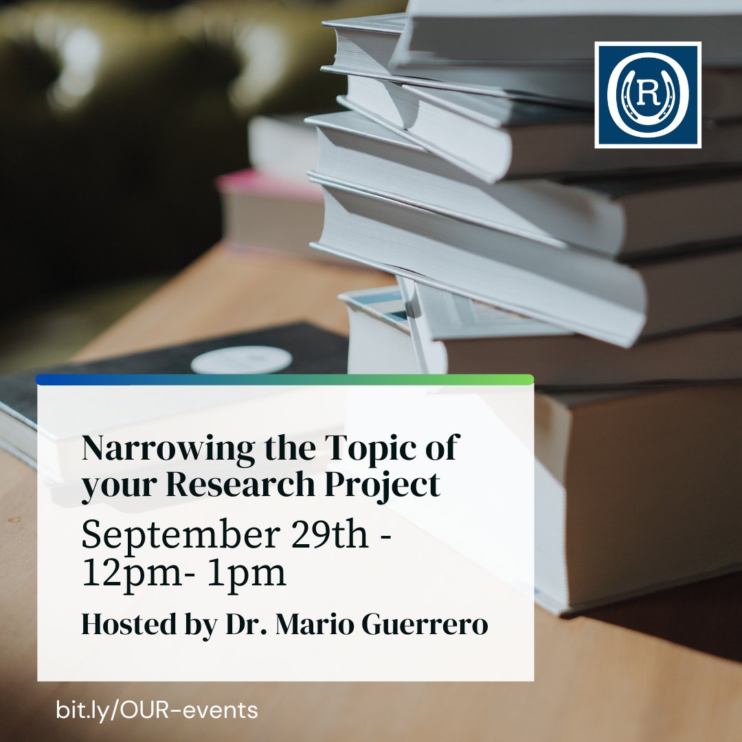 OURCPP's tweet image. The OUR presents “Narrowing the Topic of your Research Project Workshop” hosted by Dr. Mario Guerrero. This hybrid workshop is taking place on September 29th from 12-1pm.
RSVP: bit.ly/OUR-events