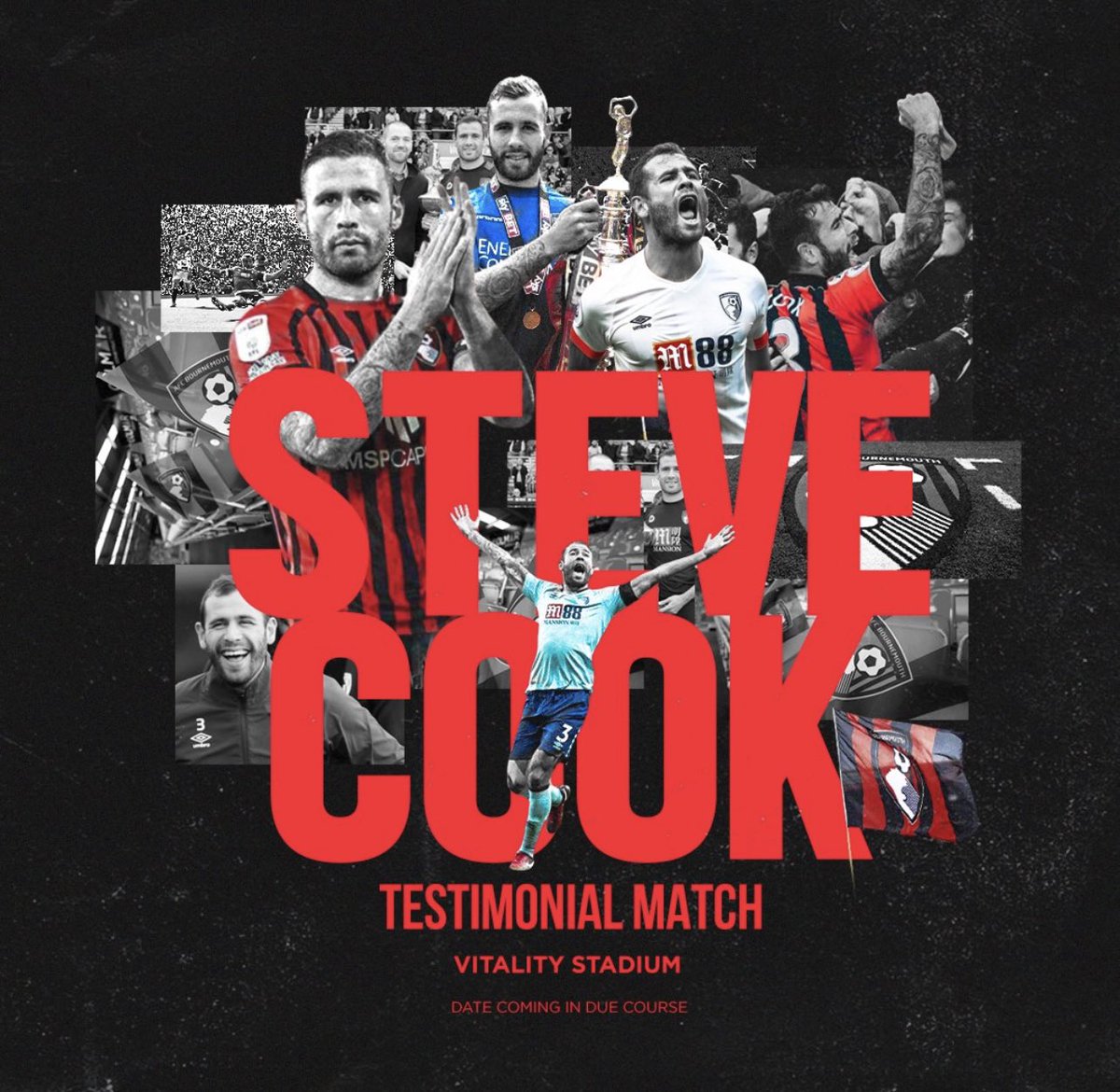 Steve Cook (@stevecook28) on Twitter photo Delighted to announce that my testimonial plans are underway to be played in the summer of 2023. Game and final date to be announce in due course. Excited to welcome back some legends of the club. Canโt wait to share the day with the fans, friends and family #afcb <a href="/afcbournemouth/">AFC Bournemouth ๐</a> Delighted to announce that my testimonial plans are underway to be played in the summer of 2023. Game and final date to be announce in due course. Excited to welcome back some legends of the club. Canโt wait to share the day with the fans, friends and family #afcb <a href="/afcbournemouth/">AFC Bournemouth ๐</a>