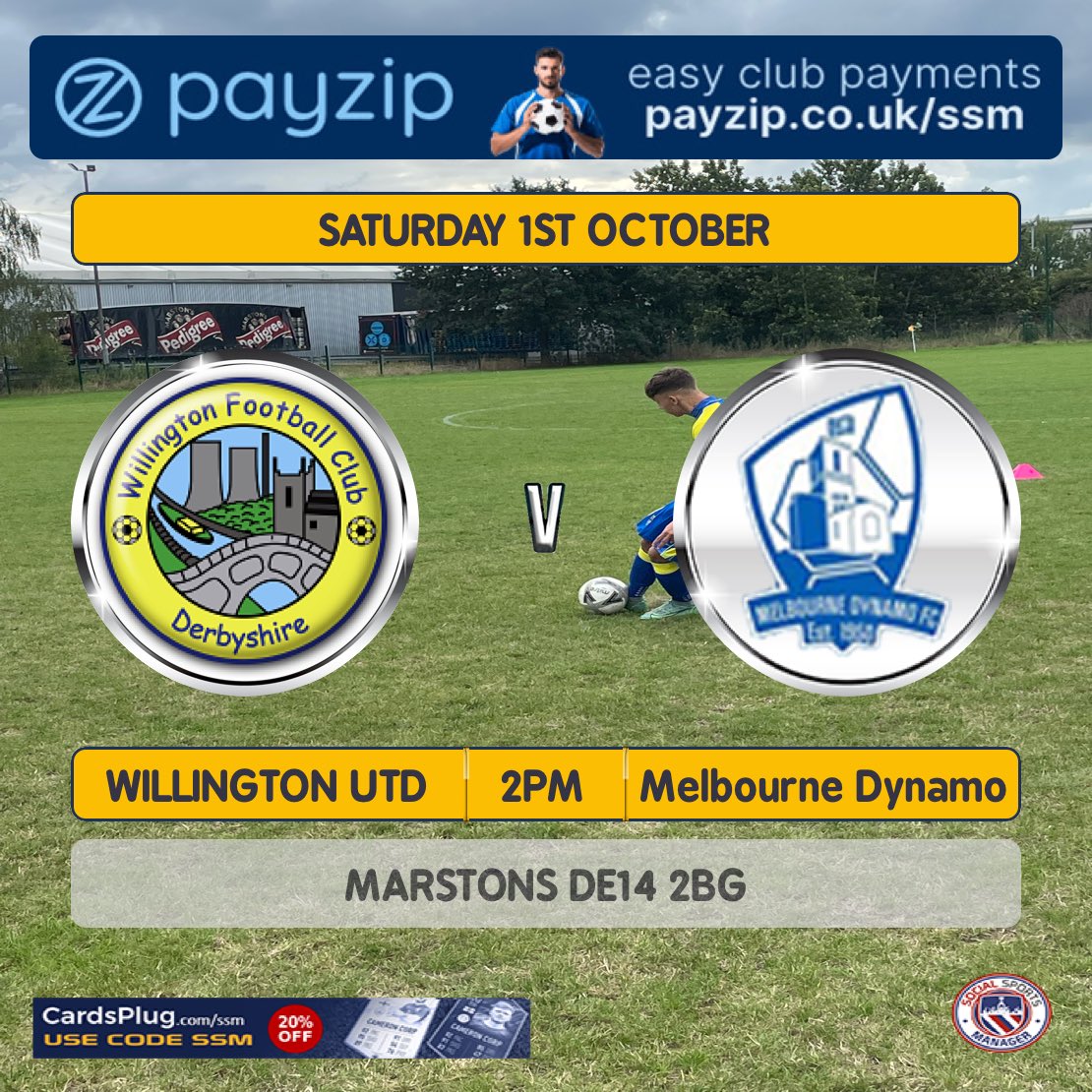 WillingtonFc1's tweet photo. We are at home again Saturday in ⁦@DerbyshireFA⁩ county cup action against ⁦@melbournedynamo⁩ 2PM kick off ⚽️🟡🔵🟡🔵🟡🔵🟡🔵⚽️ #cupaction #round1 #upthewillow https://t.co/z5ri54NZtP