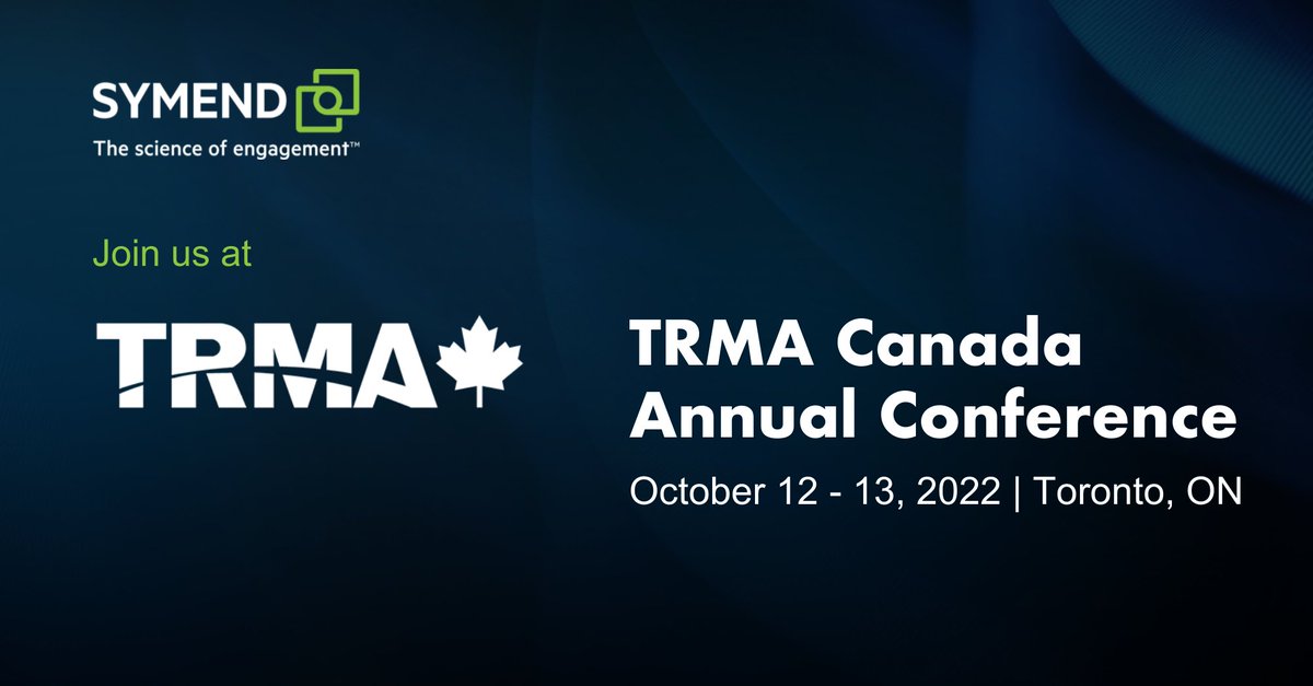 SymendInc's tweet photo. Symend will be attending TRMA Canada’s Annual Conference on October 12 and 13 in Toronto.
Stay tuned to learn more about our speaker session! Will we see you there?
#TRMA #TRMACanada https://t.co/eRcSCdmced