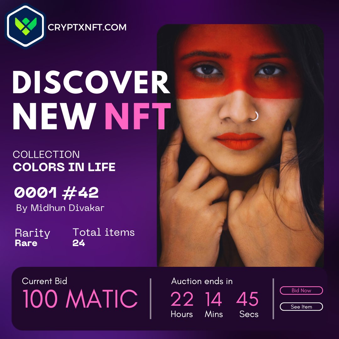 HemlockStark's tweet photo. @MrsMarlaa Brand New NFTS minted on CryptXNFT! Check out the Colors In Life Collection by Midhun Divakar. https://t.co/smGUSE8lI4… https://t.co/8fFJxPnNqL