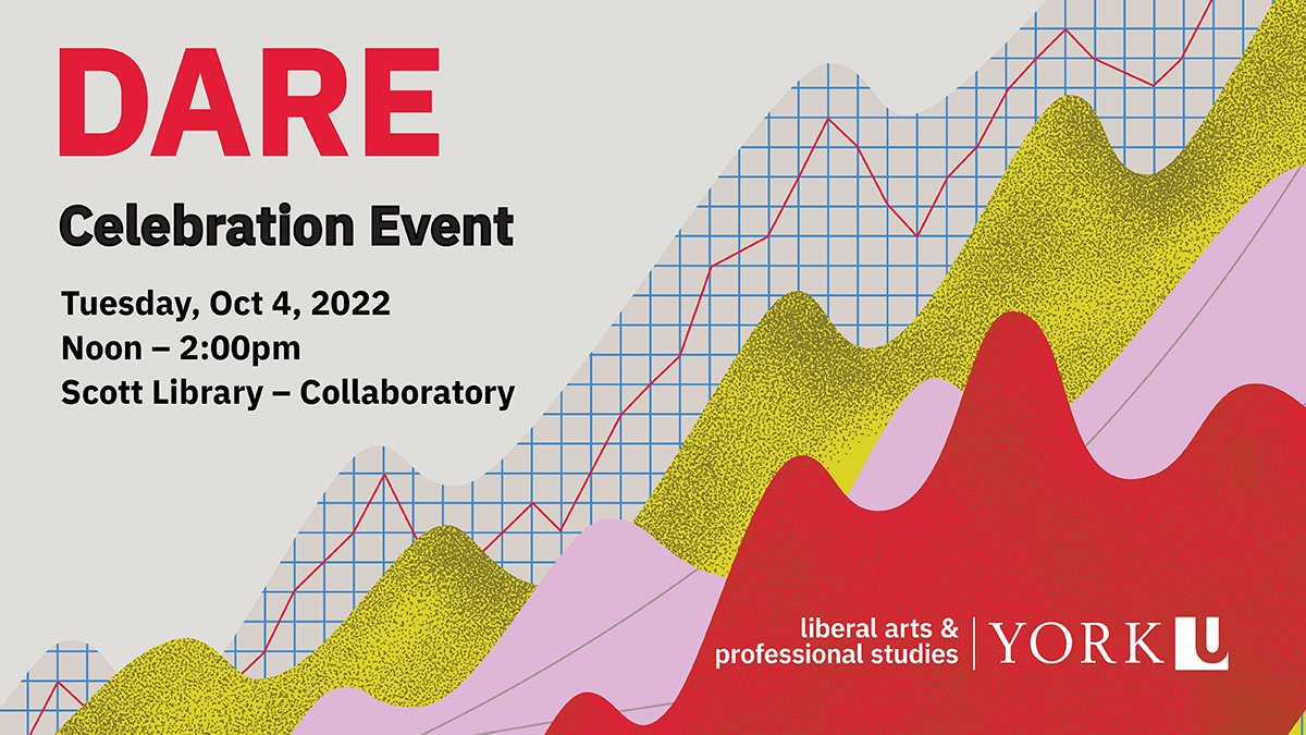 📣 Hey #YorkU! On Oct 4 we're celebrating the accomplishments of this year's DARE participants — and you're invited!

Hear from students about their DARE experience, discover their research and learn how you can get involved in the program: bit.ly/38IeGip