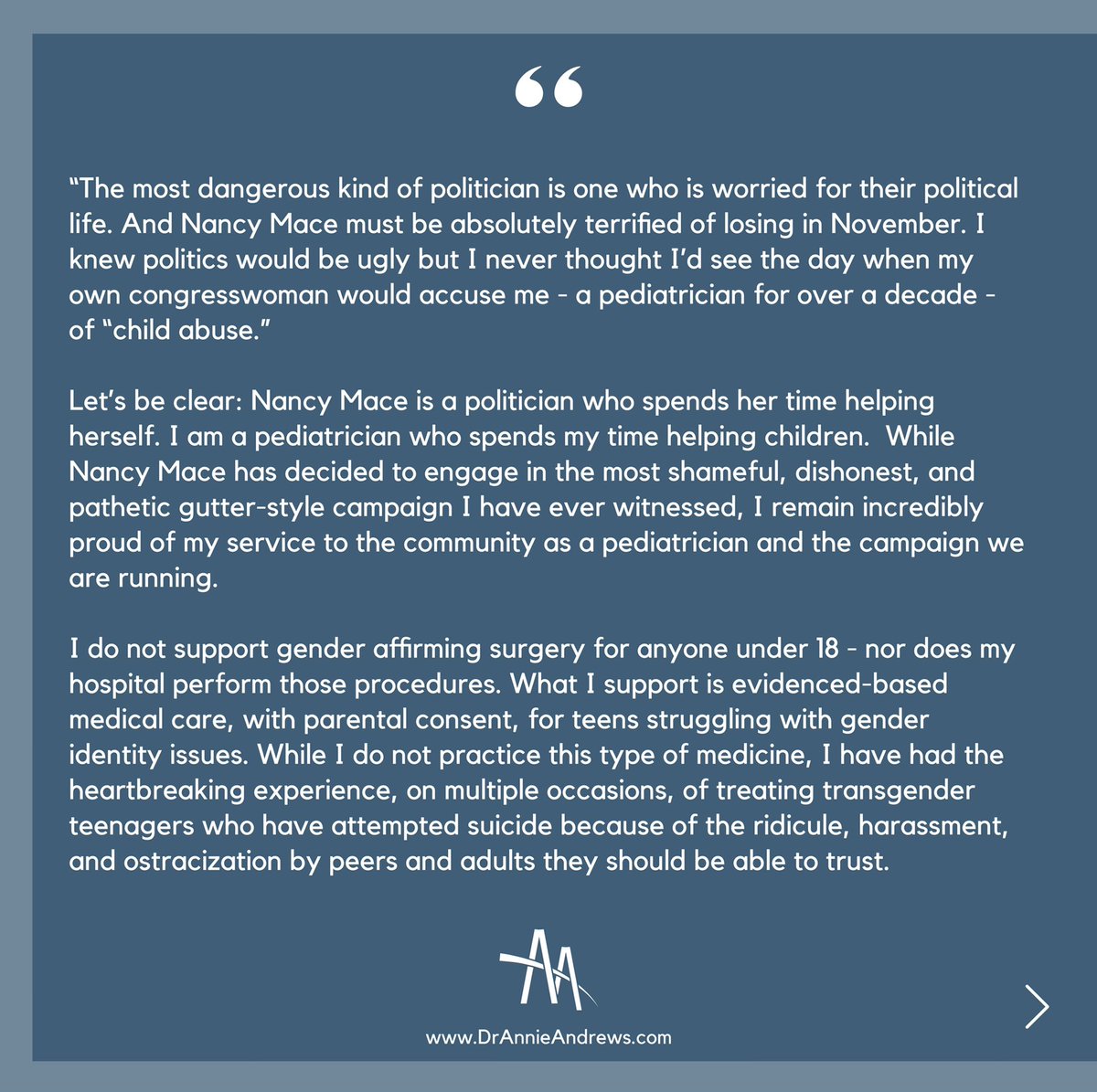 AnnieAndrewsMD's tweet image. My full response to @NancyMace’s bigoted attacks: