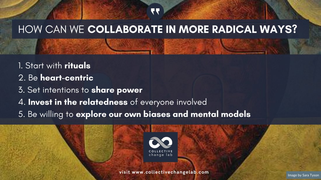 'Radical collaboration' is about working together in deeper, more relational ways than transactional approaches. It's about shared decisions & working through conflict with humility & vulnerability. It's what system leaders need to do: collectivechangelab.medium.com/what-does-radi… V @WeAreCoCreative