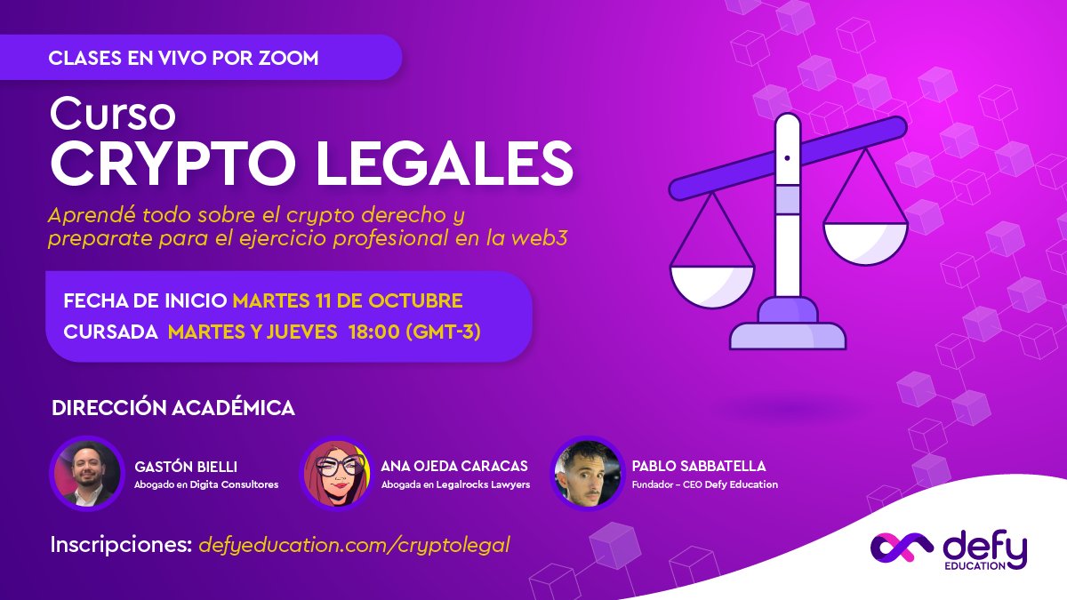 El martes 11 de Octubre lanzamos la Capacitación en Legales, regulación y compliance en Crypto. Todavía quedan lugares. 15 clases a lo largo de 7 semanas con un staff de profesores impresionante.
Link con más info e inscripción en primer comentario.