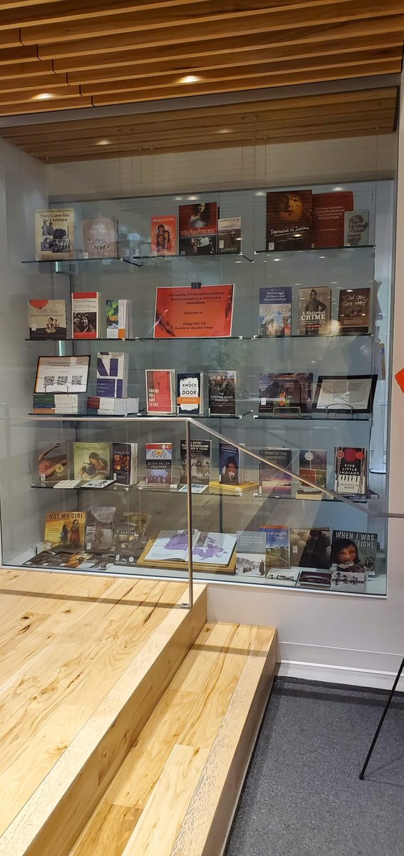 BishopsLibrary's tweet photo. Sept. 30th marks both National Truth and Reconciliation Day &amp; Orange Shirt Day. We have created a display of resources about the residential school system &amp; works from Indigenous authors who felt its intergenerational impact. The display is located near the bottom of the Agora. https://t.co/P6xqANHvmc