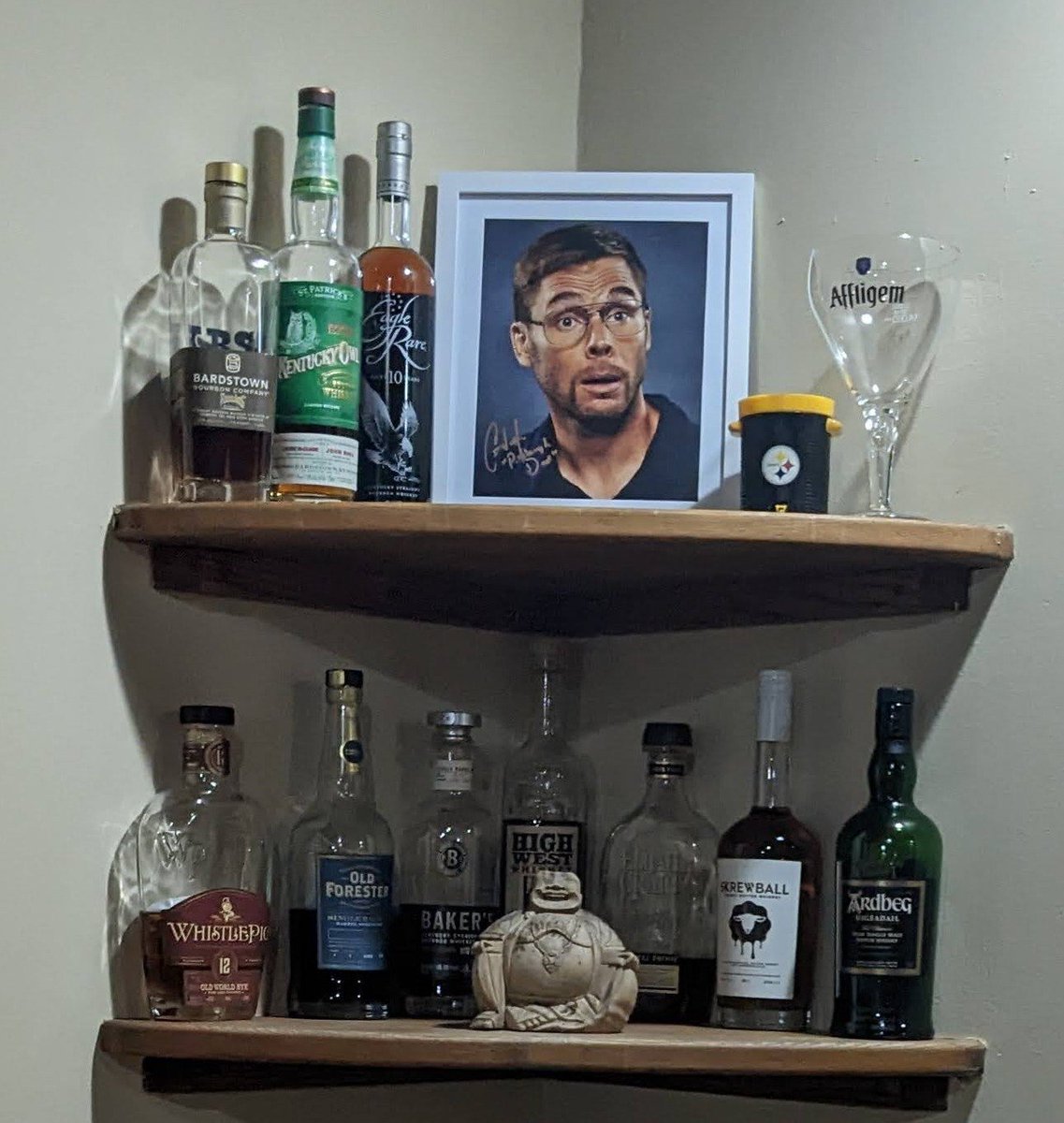 Who watches over your bar?

 <a href="/Pittsburgh_Dad/">Pittsburgh Dad</a>'s picture finally found its home this past weekend in the new house. 🔥😎