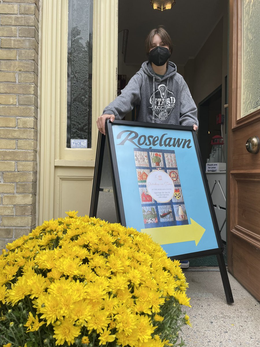 Museum Assistant Miles Brant, this year’s <a href="/port_high/">Port Colborne High</a> Co-op student opens the gallery for “Stitches In Time” at Roselawn today. <a href="/PortColborne/">City of Port Colborne</a> is sharing some cozy culture with you. Open 1-6 today.