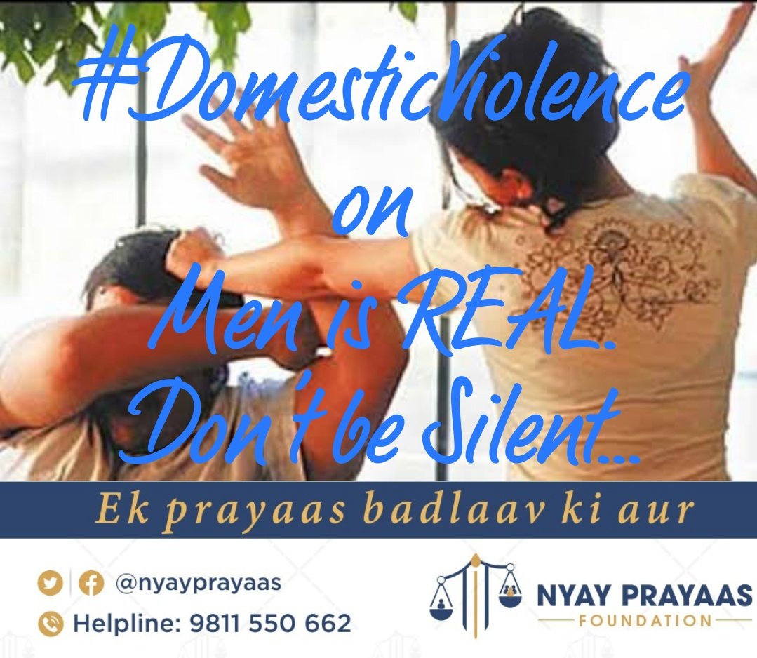 NyayPrayaas's tweet photo. Man 1: My wife beats me every day
#Society: ha ha ha 
His wife beat him 

Due to it, men face everything silently. 
Now, no need to be silent #NyayPrayaas4men is here to listen to your story &amp; believe in you.
Join us 
https://t.co/3rpxsnBxgk https://t.co/8B2PkF32hw
