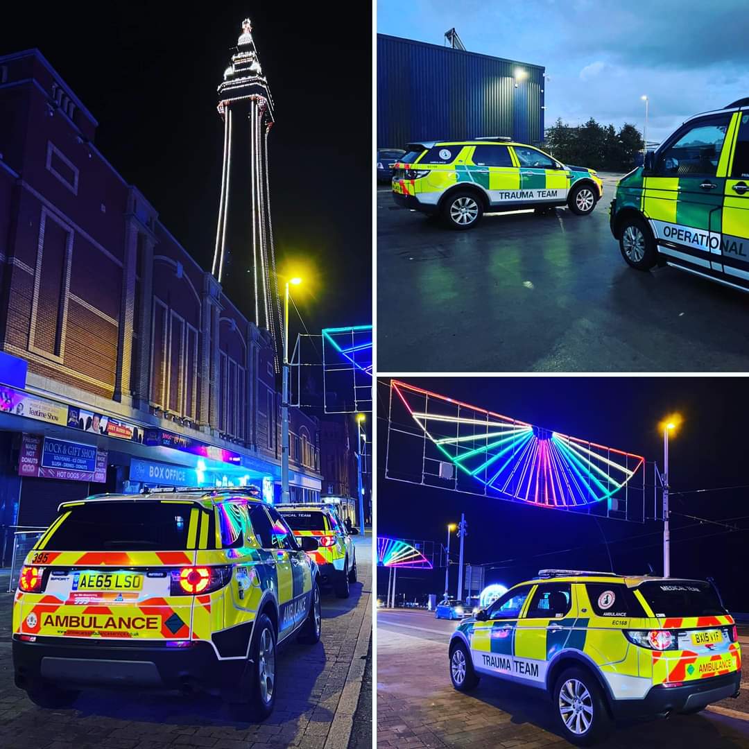 NWECTeam's tweet photo. Out in #Blackpool last night with @PrimeCare999.
The weather just made everything shiny! #reflections #emergencyvehicles #Blackpooltower #neonlights #traumateam #forwhensecondscount https://t.co/uiflY9fcSD