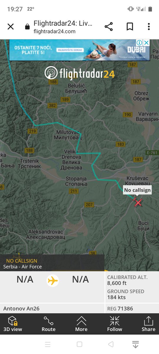 Da li je normalno da naš tansportnin avion vojske Srbije AN-26 ima ovakvu putanju leta?