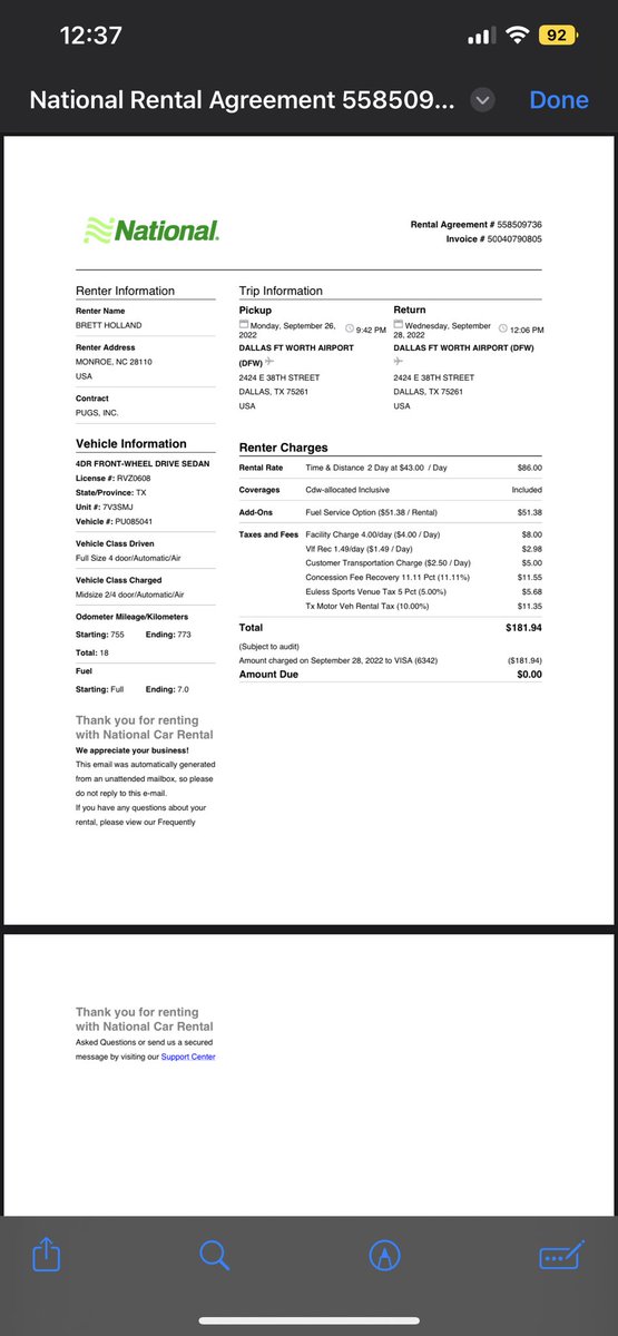 ⁦<a href="/NationalPro/">National Car Rental</a>⁩ could you please assist with this? I never approved the prepay option. I only drove around 30 miles.