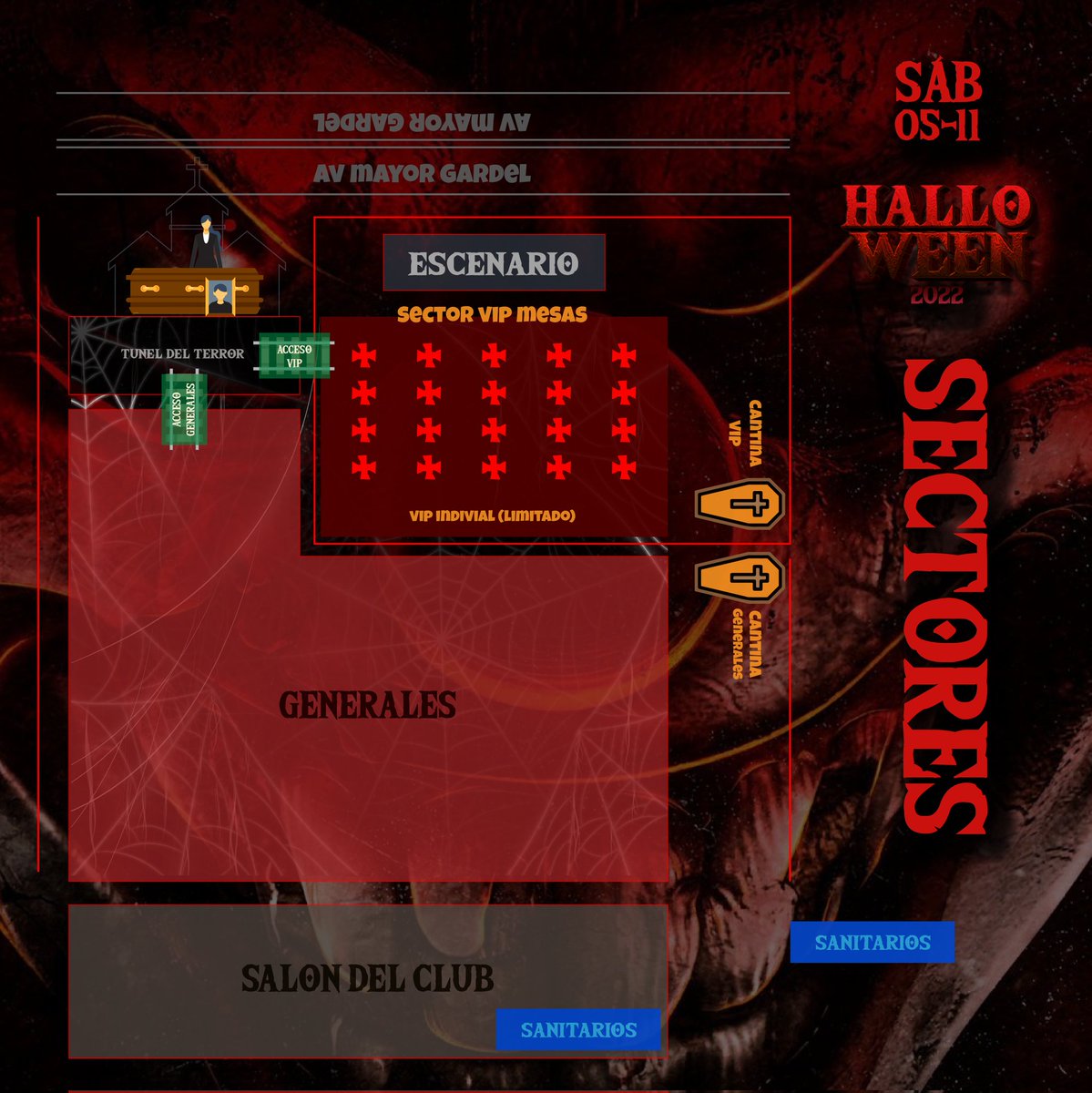 SECTORES ⚠️🔥

Te adelantamos que la mesa 1 &amp; 2 ya no están disponibles 🚫 

Apúrate y reserva la tuya con seña de 200.000gs. (no reembolsable)

HALLOWEEN 2022 😈  a 37 días de vivir una nueva experiencia de terror, buena música y un ambiente exclusivo 🔥🔥

#rrgroup #palmarket