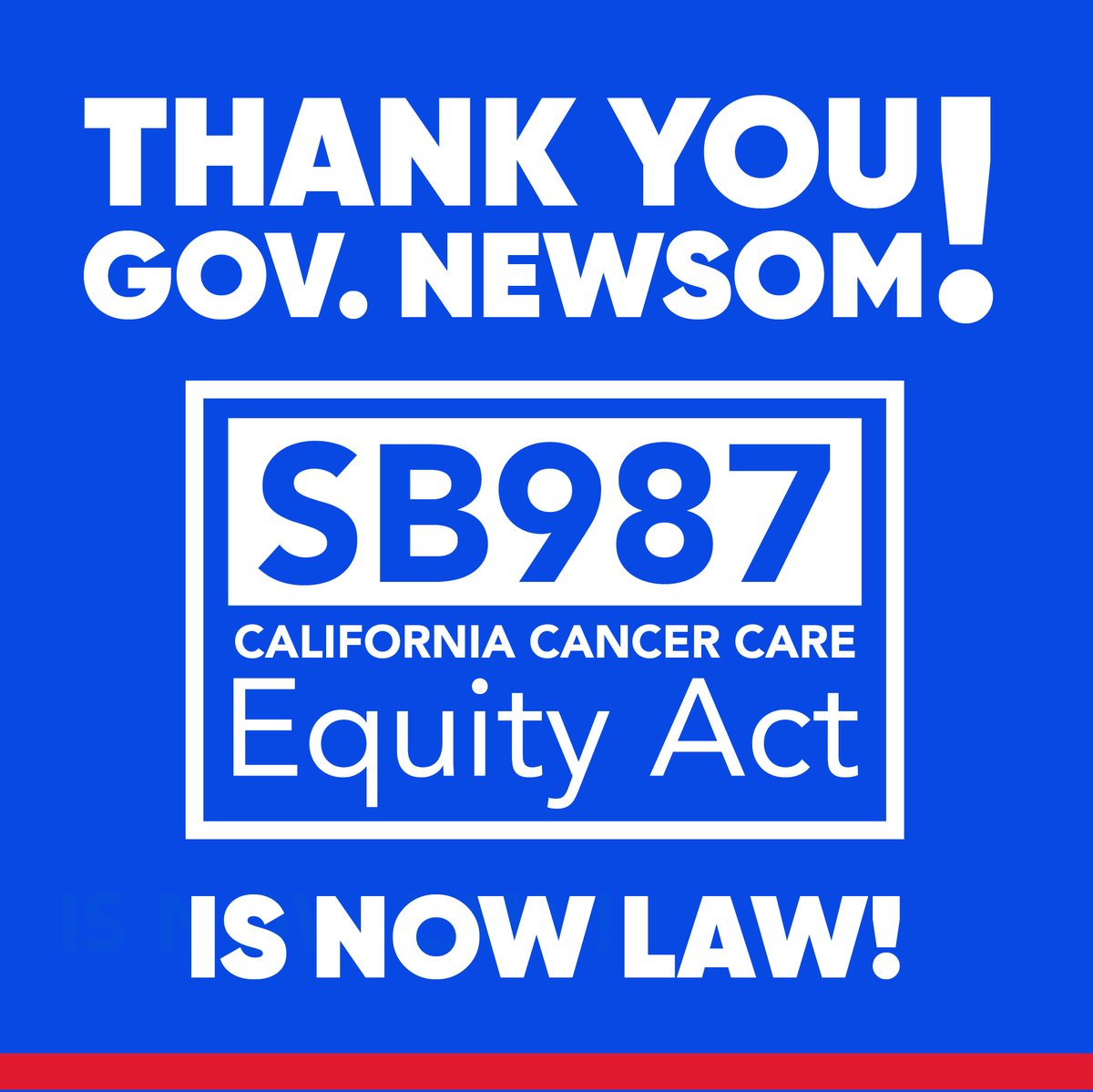 cancercarediff's tweet photo. OFFICIAL: #SB987 has been signed into law in California! Thank you to Governor Newsom, the legislators, and all the advocates in our coalition for pushing this bill across the finish line. 

Read more at https://t.co/K4GdOK4xGR

#cancercareequity https://t.co/nA0VkojCGl