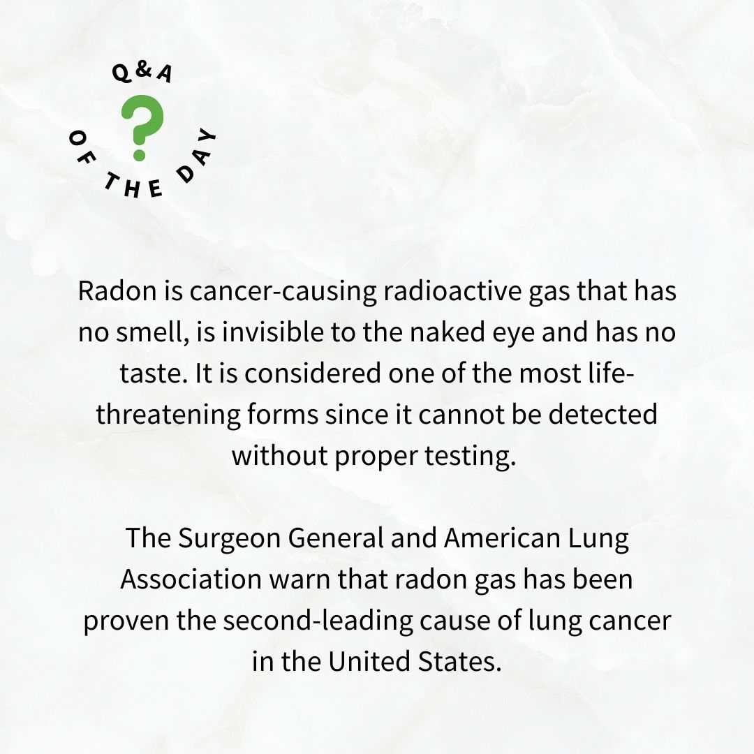 CertifiedRadon's tweet photo. What is radon?
It is considered one of the most life-threatening forms since it cannot be detected without proper testing. The Surgeon General and American Lung Association warn that radon gas has been proven the second-leading cause of lung cancer in the United States. https://t.co/5w7iKcheoC