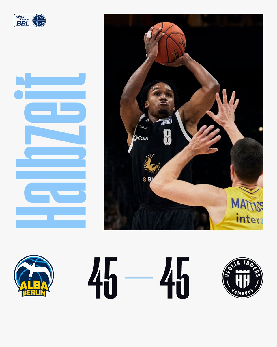 hamburgtowers's tweet photo. #Towers_Live: Wir grooven uns in die Saison 22/23 ein,  probieren Dinge aus - bisher klappt das gut, ein eine ausgeglichene erste Hälfte gegen @albaberlin 45:45.

Derzeitige #TopTowers
#YoeliChilds 12 Pkt.
#JamesWoodard 7 Pkt.
#ZigaSamar 7 Pkt.

#VeoliaTowersHamburg https://t.co/HrVEM1JTv4