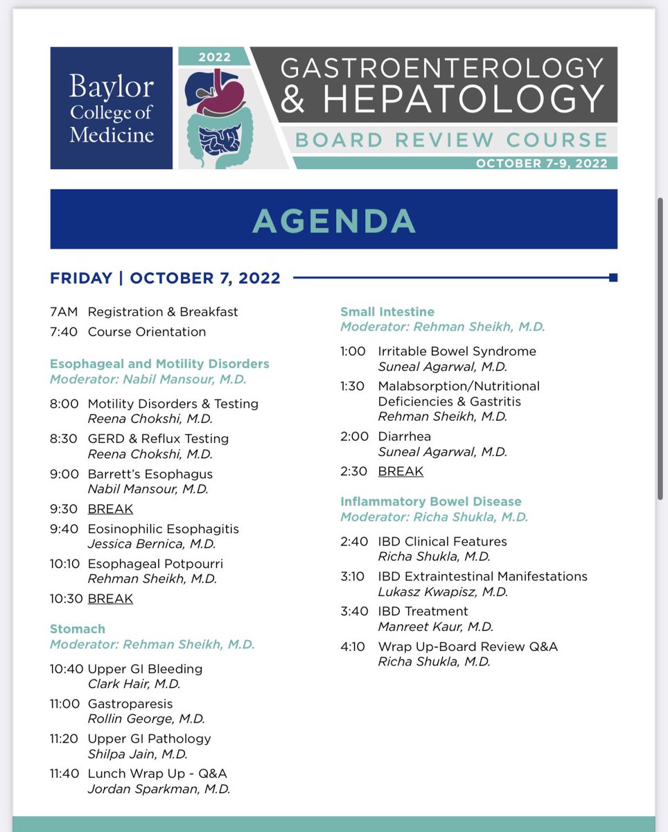 Andy Tau, MD (@drbloodandguts) on Twitter photo My Alma mater <a href="/bcm_gihep/">BCM Gastroenterology</a> has a superb BCM GI Board Review course which I have partaken in for many years!
Check it out!
bcm.edu/gastrohepboard…
Course directors
<a href="/NMansourMD/">Nabil Mansour, MD</a>
Kal Patel
#GITwitter My Alma mater <a href="/bcm_gihep/">BCM Gastroenterology</a> has a superb BCM GI Board Review course which I have partaken in for many years!
Check it out!
bcm.edu/gastrohepboard…
Course directors
<a href="/NMansourMD/">Nabil Mansour, MD</a>
Kal Patel
#GITwitter