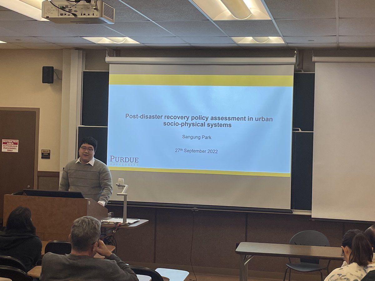 PurdueITE's tweet photo. Thanks to Sangung Park, PhD Student, for presenting his research on "Post-disaster Policy Assessment in Urban Socio-Physical Systems".
@PurdueCE
#PolicyAssessment #Transportation https://t.co/F2zll1sFN4