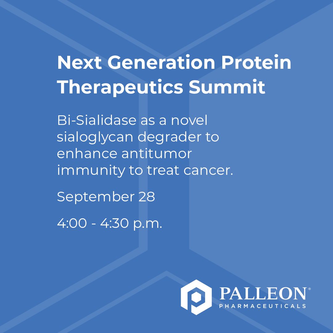 Palleon_Pharma's tweet photo. Our CSO, Li Peng, will speak at the Next Generation Protein Therapeutics Summit, hosted by @AntibodyEngIC, today to discuss Bi-Sialidase as a novel sialoglycan degrader to enhance antitumor immunity to treat cancer.
Learn more here: https://t.co/ys6iHPsAh5. #proteinsummit https://t.co/v917mlOiDc