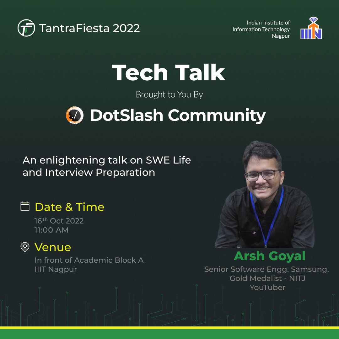 tf2k23's tweet photo. “I’m not a great programmer; I’m just a good programmer with great habits.”
Join us for this encouraging and exhilarating tech talk. @arsh_goyal is one of the most prominent names in the field of Placement and Internship Guidance. Surely there’s a lot to take away from this talk. https://t.co/ccYlIl6aet