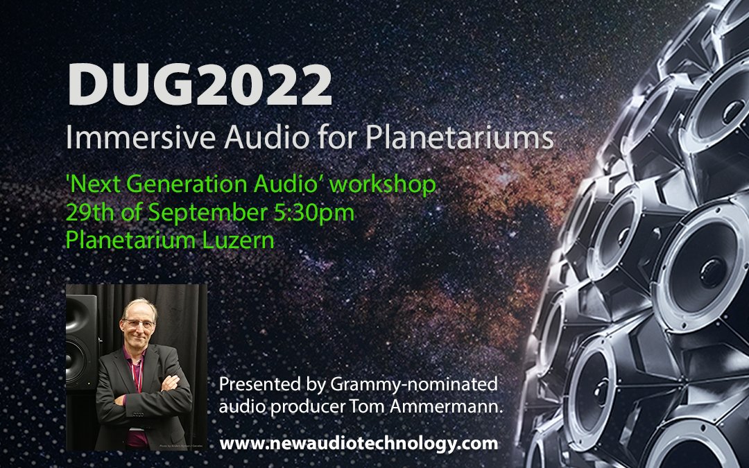 newaudiotech's tweet photo. This year we’re proud to be a sponsor for the Digistar User Group (DUG) 2022 in the Planetarium of Luzern. Our general manager Tom Ammermann will be there on the 29th and 30th of October to offer an inside about immersive audio for planetariums. 
https://t.co/XB78ycwM4M https://t.co/XBp3TmdJUC