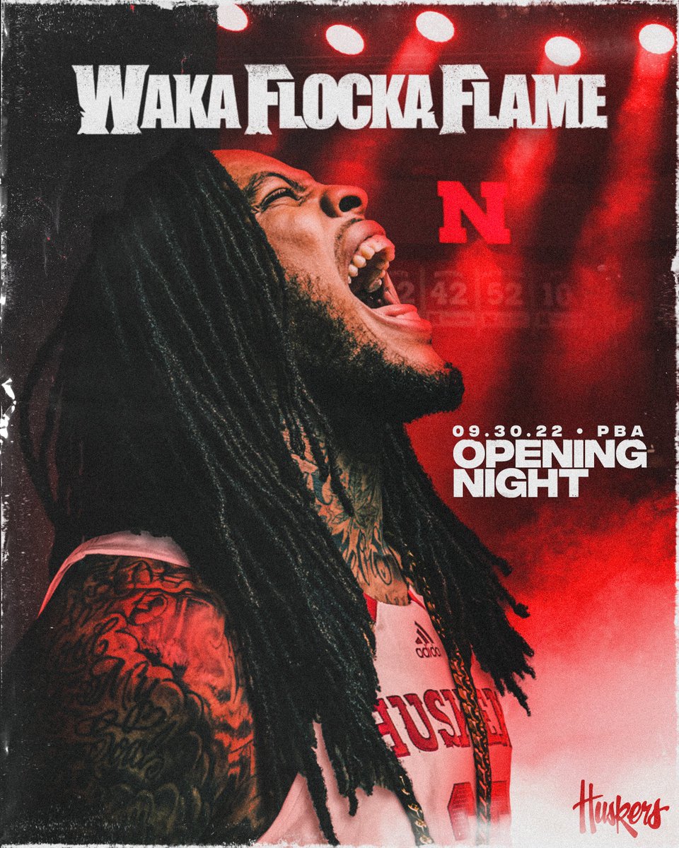 Huskers's tweet photo. ⚠️ Change of plans Big Red ⚠️

IT'S A PARTY, IT'S A PARTY, IT'S A PARTY

@WakaFlocka will now be the performer Friday at Opening Night alongside @HuskerHoops &amp; @HuskersWBB at PBA.

Claim your tix asap: https://t.co/GSbnbNMbw2 https://t.co/Th04coA1JD