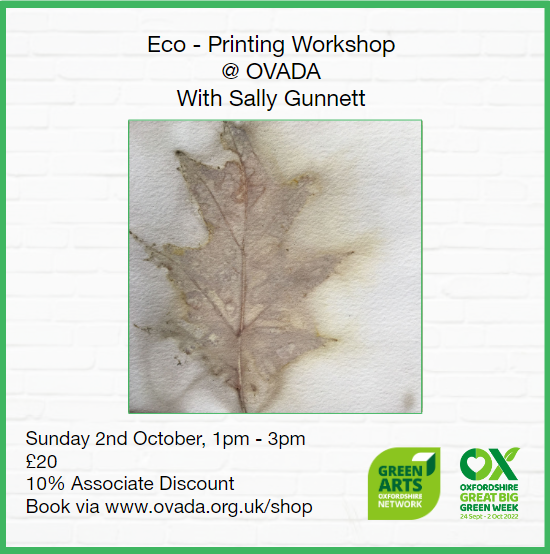 OVADA_Gallery's tweet photo. Just a few spots left on our Eco - Printing workshop - happening this Sunday! This workshop is happening as part of this year's #oxfordshiregreatbiggreenweek #GreenWeekOxon and aims to support #sustainableartpractices
https://t.co/BGvDyUwHLj https://t.co/FbgZRi3f1P
