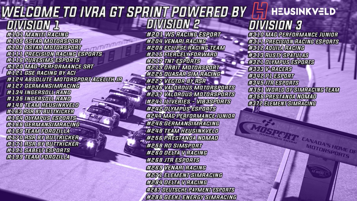 IVRALeague's tweet photo. Our GT Sprint Series powered by @HeusinkveldEng final grid!
Welcome!
Now, be ready to rumble! 💪🔥 https://t.co/sGRuT3JFtK