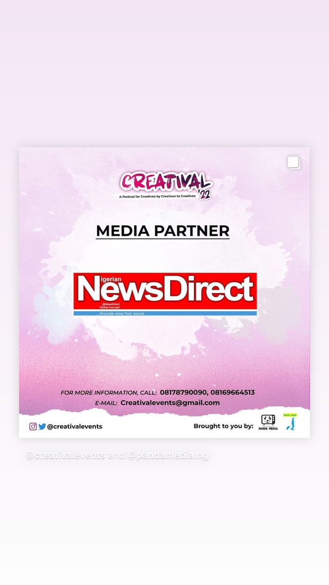 creativalevents's tweet photo. The aim of creatival has always been to promote young creatives and this can’t be possible without the help of the media.
We are please to announce to you our official media partners 
Nigerian news direct and Channels Televison Dear creatives the stage is set Rock it 
#creatival https://t.co/WO6XHFXcKe