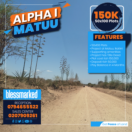 MyPropertyKe's tweet photo. Alpha Gardens, Matuu. 50X100 at 150K. At Ikatini, Matuu. Project has Title Deed. Deposit 50K, balance in 4 Months. Call  Sales Team on 0794655522 or 0207909261. Click to Call on Internet https://t.co/H3uuMqUZAK (FREE). #Blessmarked #GetPeaceOfLand https://t.co/ScTKeBnH68