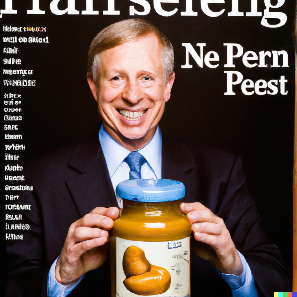 CasperWolfert's tweet photo. De afgelopen maanden heb ik er al mee kunnen experimenteren, en het is verrassend verslavend. Dit is het resultaat van “A high quality Dutch Magazine cover of "Prime minister Weekly" with high quality portrait of a smiling Dutch prime minister holding a jar of peanut butter." https://t.co/AJRKnXsUan