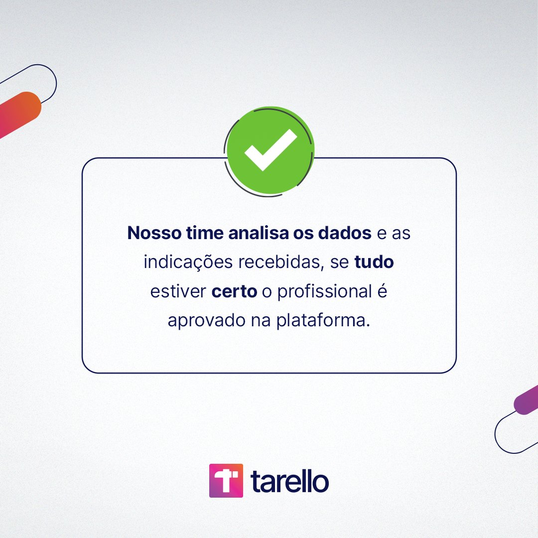 Tarellobr's tweet photo. Prezamos pela qualidade e segurança que os nossos prestadores de serviços passam para os clientes.

É por isso que para um profissional ser aprovado em nossa plataforma ele passa por um rigoroso processo de avaliação.

Arraste para o lado e confira!

#tarello #serviços #avaliação https://t.co/bYtG8nNGkL