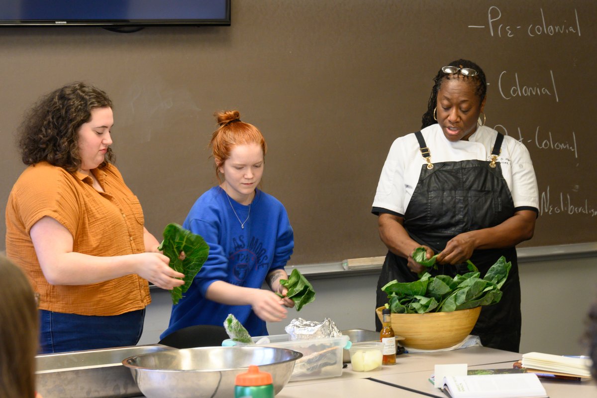 Chef Hardette Harris visited Dr. Chris Ciocchetti's Black Philosophy course and discussed Us Up North and made collard greens with the class. Us Up North celebrates North Louisiana cuisine.