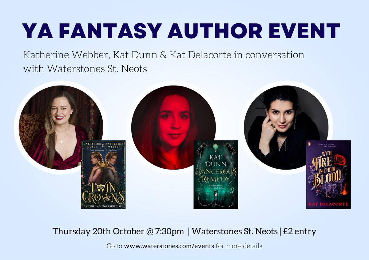 Now this is exciting! A wonderful event planned for 20th Oct to meet not one, not two but THREE top YA authors..all called Kat confusingly! £2 sign up in store or via our events link on our website! #allkatstogether #hurrah! @kwebberwrites @KatAliceDunn @katdelacorte