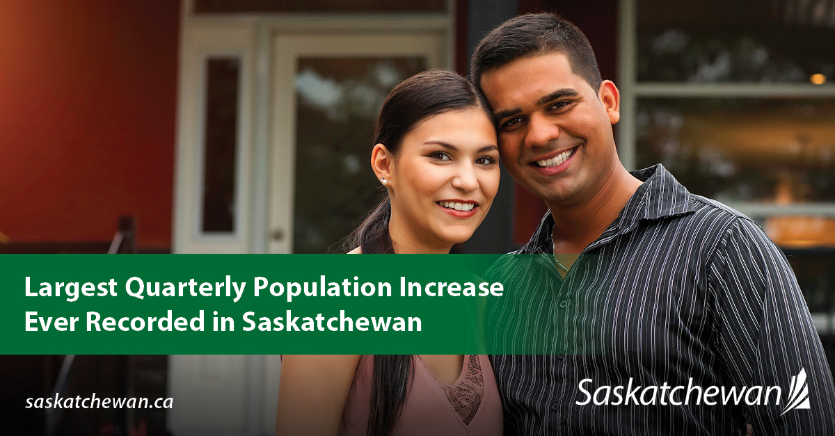 SKTradeInvest's tweet photo. With 6,465 new residents in #Saskatchewan, this is the largest population jump in any 3 month period since @StatCan_eng began releasing quarterly population counts in 1971.
https://t.co/UYOPe0m0ha
#ThinkSK #LifeinSK #SKCareers https://t.co/vgKPowGURc