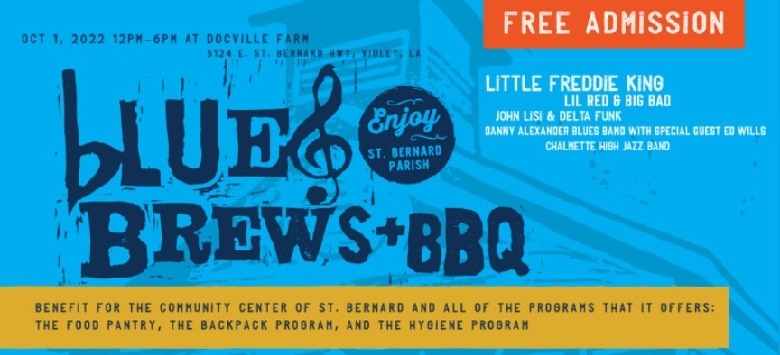 GulfCoastBank's tweet photo. Come enjoy some great music, food, and drinks with us this Saturday! Admission is free, and all proceeds benefit the Community Center of St. Bernard's programs, including feeding hundreds of food-insecure families. Event is from 12 to 6 pm at 5124 E. St. Bernard Hwy, Violet, LA. https://t.co/km6nSH7XEz