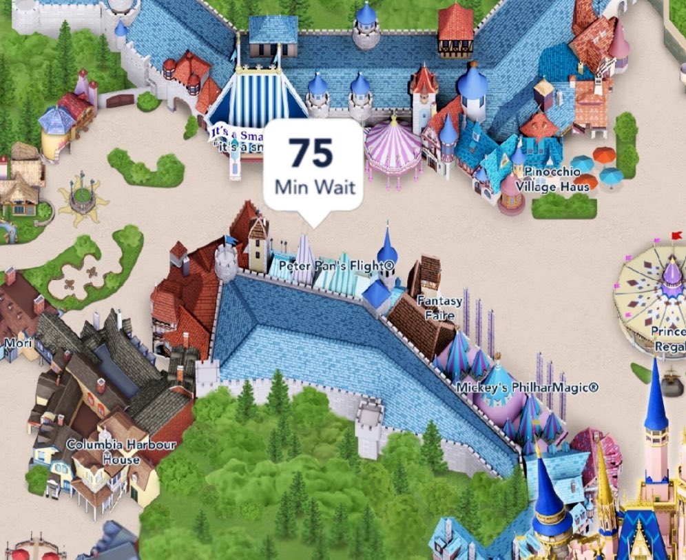 Despite the fact the parks are closed today, Peter Pans Flight is still at a 75 minute wait