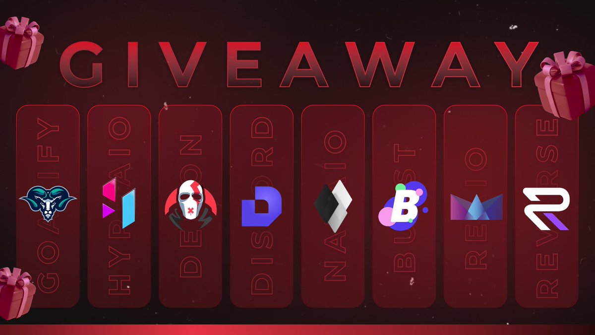 🎊GIVEAWAY TIME🎊 @GoatifyIO - 3x monthlies @Hype_AIO - 3x monthlies @DemonRaffles - 3x renewals @dislordbot - 3x monthlies @NATAIOBOT - 1x weekly @BurstAIO - 3x monthlies @RE_AIO - 3x renewals @ReversRetail - 5x monthlies 📏FOLLOW ALL ACCOUNTS - RT - LIKE AND TAG 2 FRIENDS