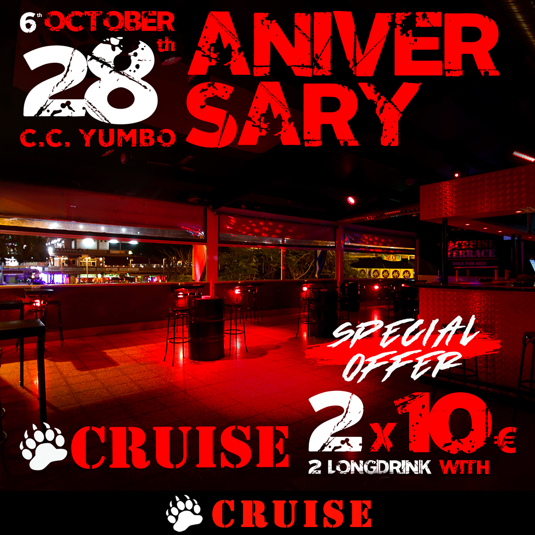CruiseBarYumbo's tweet photo. ¿¿Preparado un año más para otro ANIVERSARIO CRUISE🙌🏼❓ Nosotros sí.
Te esperamos CruiseBar en #MASPALOMAS, para darlo todo, y celebrar que seguimos disfrutando juntos👅.
#ccyumbo #fetishfestival #party #cruisebaryumbo #gaytravel #paradagay #gaymaspalomas #beard #gaytourism https://t.co/22h2v2XAOK