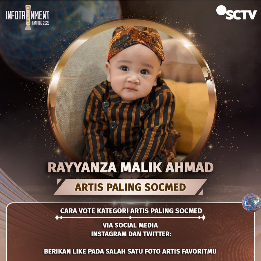 SCTV's tweet photo. Yuk, dukung Rayyanza Malik Ahmad untuk membawa pulang piala "Artis Paling Socmed" dengan cara follow SCTV dan like foto ini, ya! 

#InfotainmentAwards2022 #SCTVSpesial https://t.co/s5T5A55xpD