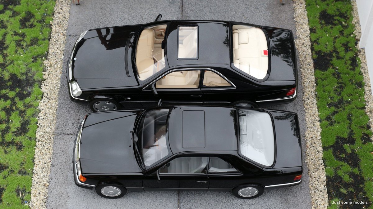 justsomemodels's tweet photo. The little one and the big brother.

- 1/18 Mercedes-Benz C124 300CE-24 Coupe 1990 (1 of 300pcs), black metallic - Norev
- 1/18 Mercedes-Benz C140 CL600 1997, black metallic - Norev

#mercedescoupe #c140 #cl600 #clclass #c124 #300ce24 #118scale #diecast #modelcar #norev #diorama https://t.co/Fwz70J7wPw