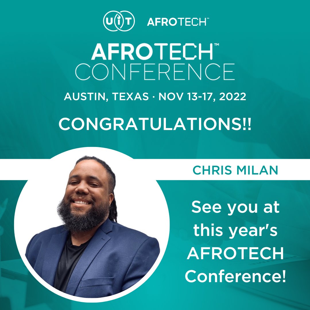 usintechnology's tweet photo. Congrats to our 4 winners that won our free ticket giveaway to this year's @AfroTech Conference! Don't forget we have a special promo code that you can use towards your ticket to save some money! Click the link in our bio and use the code UITATC at checkout to receive 10% off! https://t.co/xIyHdNaDaX
