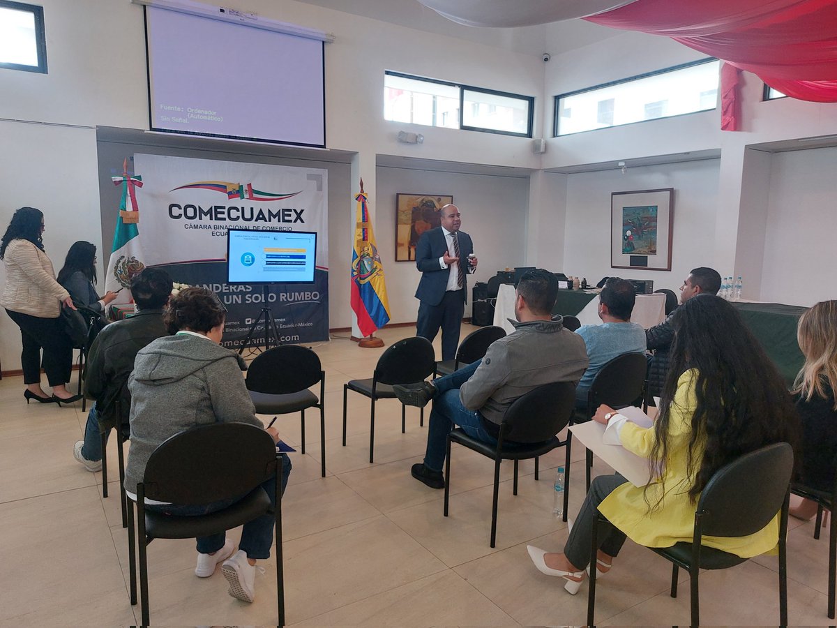 CEVALLOSNOBOA's tweet photo. [#Inversiones] Hoy realizamos una presentación sobre asuntos relevantes del marco #legal ecuatoriano a los miembros de la misión empresarial de #Jalisco en Ecuador. Esperamos más y mejores relaciones comerciales entre #México y #Ecuador.
.
#Negocios #ComercioExterior #Derecho https://t.co/1la7BrxnTh