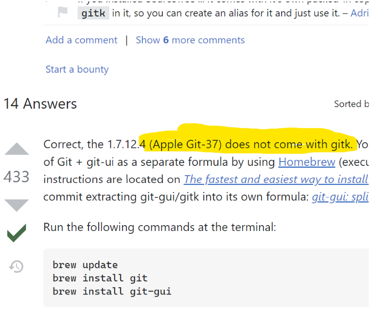 coridrew's tweet photo. Well that's just sad, @Apple.
#gitk is my favorite go-to, always at my fingertips. No biggie to install, just sad it no longer comes by default, especially when it's such a tiny executable. https://t.co/uHW0FdQKPW
